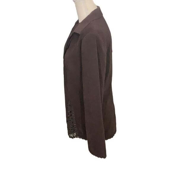VTG Nicole Studio Brown Blazer Jacket Macrame Trim Long Sleeve Button Front Sz 6 - Picture 2 of 5
